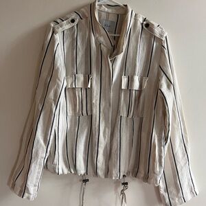 Rails Linen-Blend Utility Jacket in White, Tan and Blue Stripes